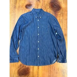 NEW GAP Denim Mens Shirt L Long Sleeve Button up Cotton Navy R3-22